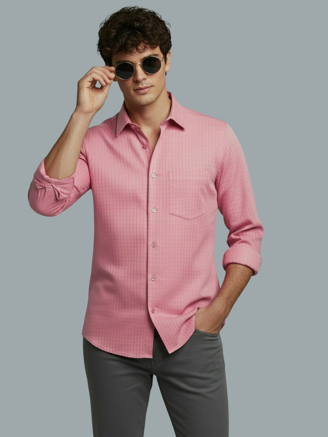 Men's Full Sleeve Spread Collar Premium Casual Shirt for Men Daily Wear in Black by BLUE ROBED, side view
