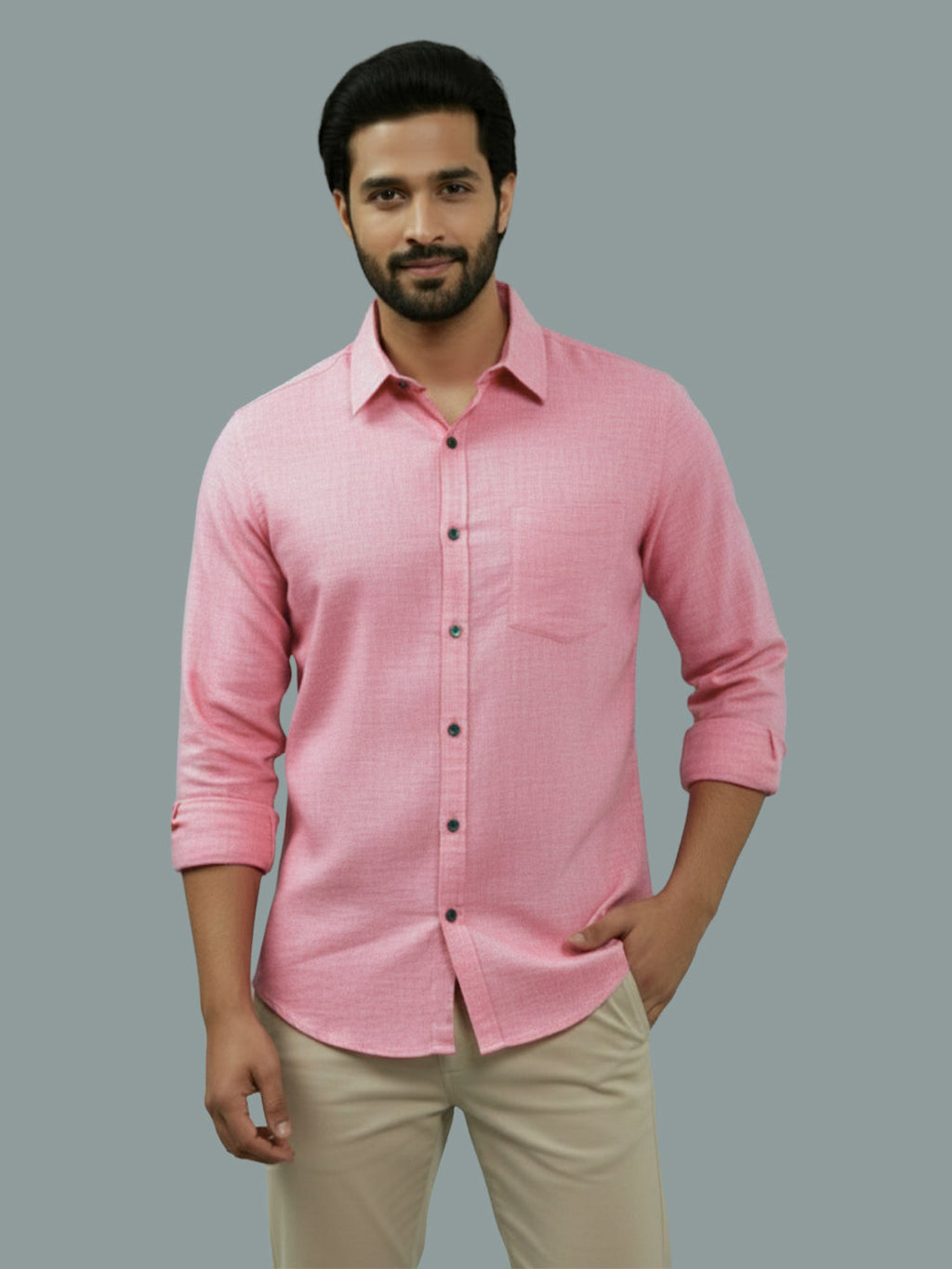 Full Sleeve Spread Collar Cotton Slim Shirt for Men and Boys in Shirt For Men And Green by BLUE ROBED, front view