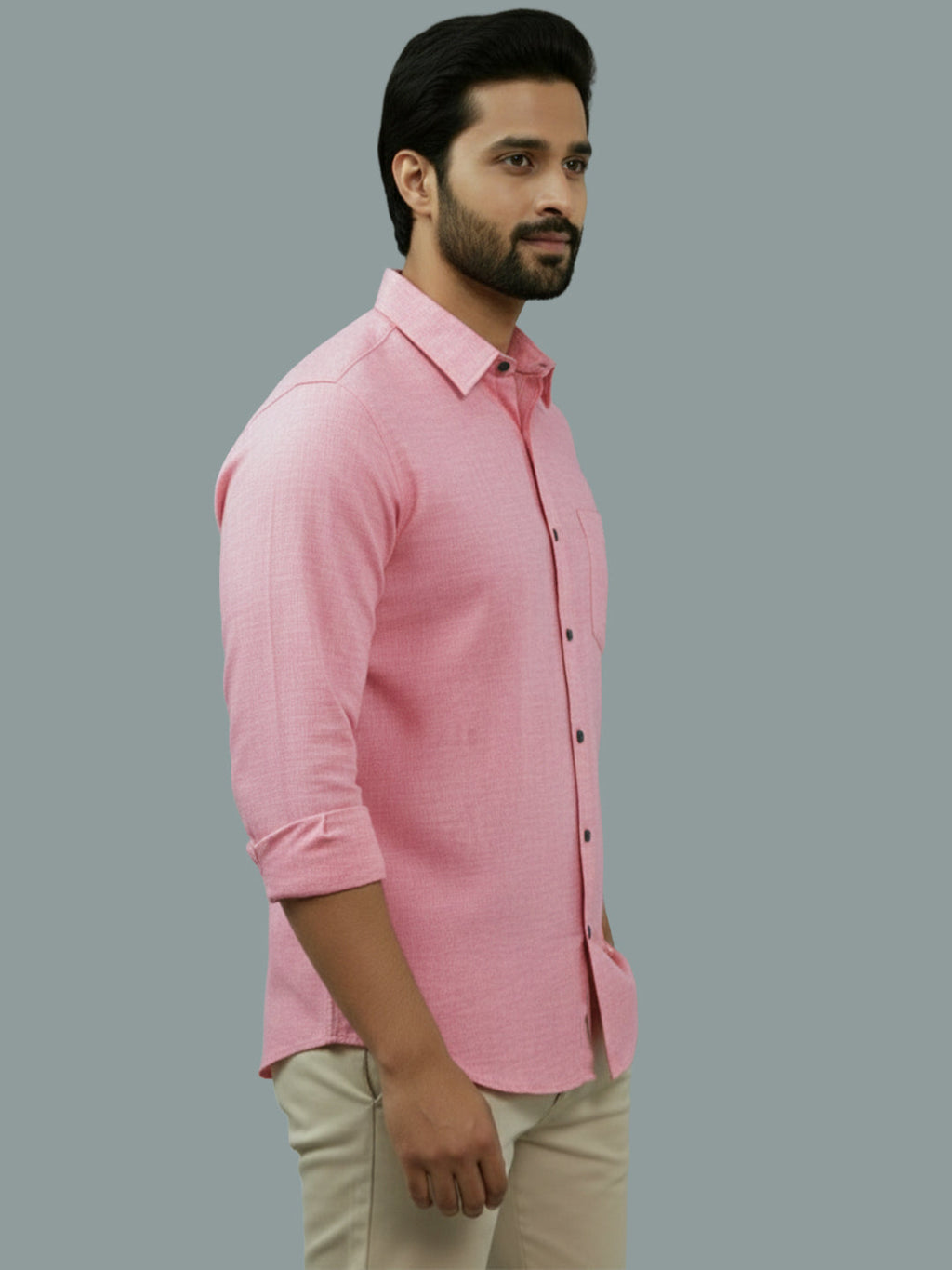 Full Sleeve Spread Collar Cotton Slim Shirt for Men and Boys in Shirt For Men And Green by BLUE ROBED, back view