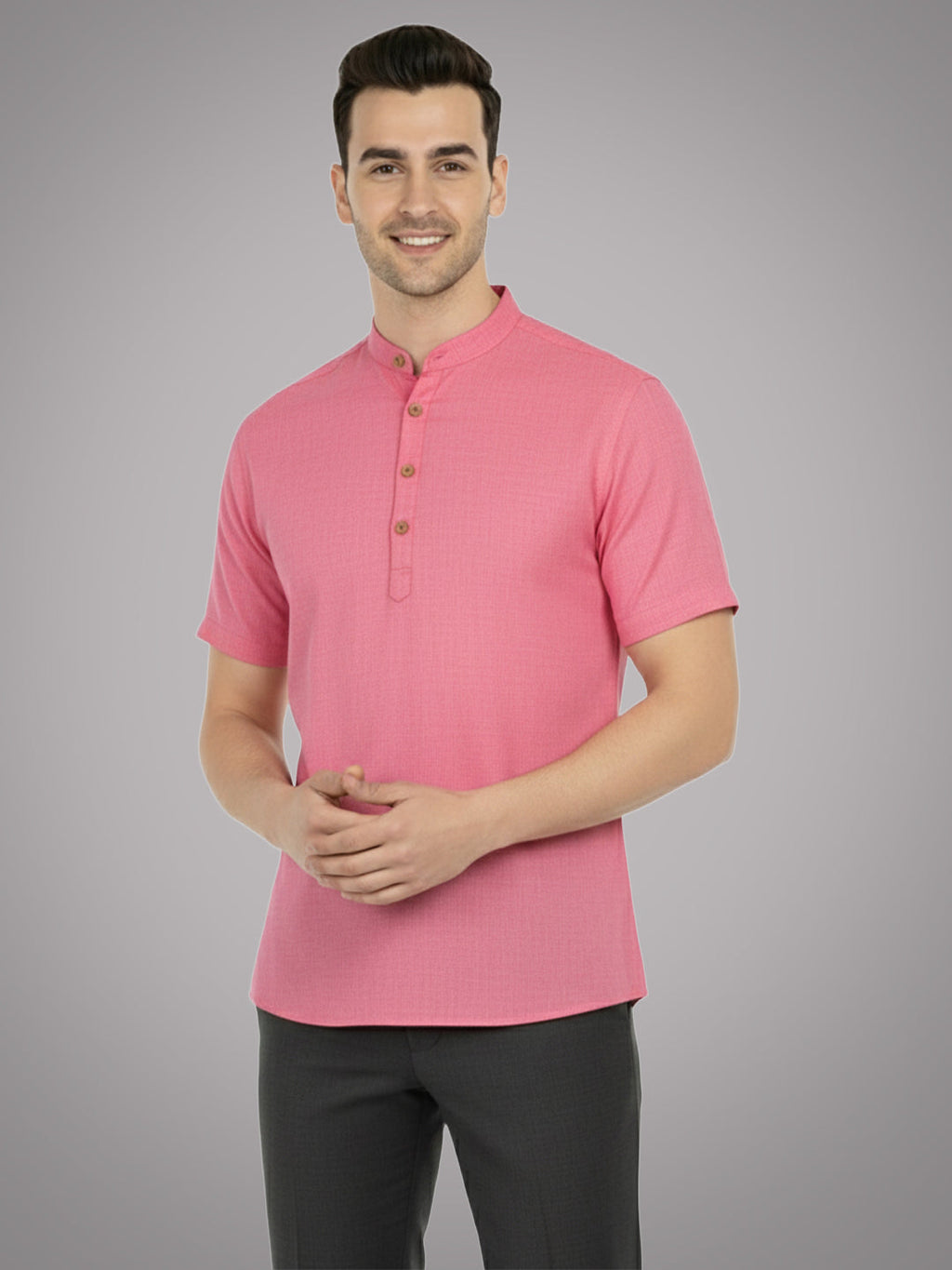 BLUE ROBED Half Sleeve Kurta for men in Peach view 9