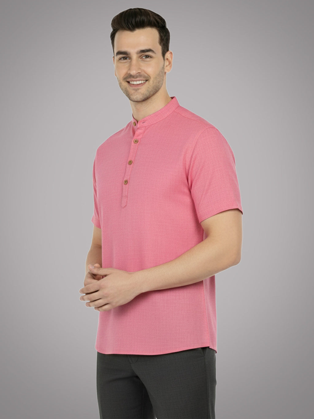 BLUE ROBED Half Sleeve Kurta for men in Peach view 37
