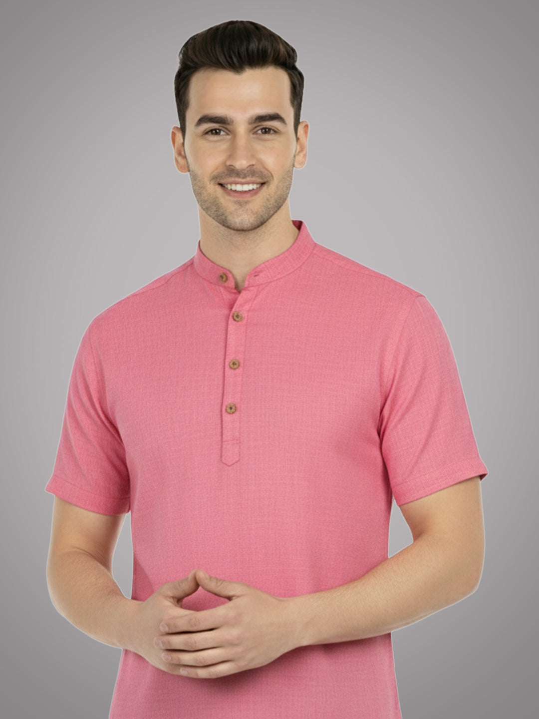 BLUE ROBED Half Sleeve Kurta for men in Peach view 38