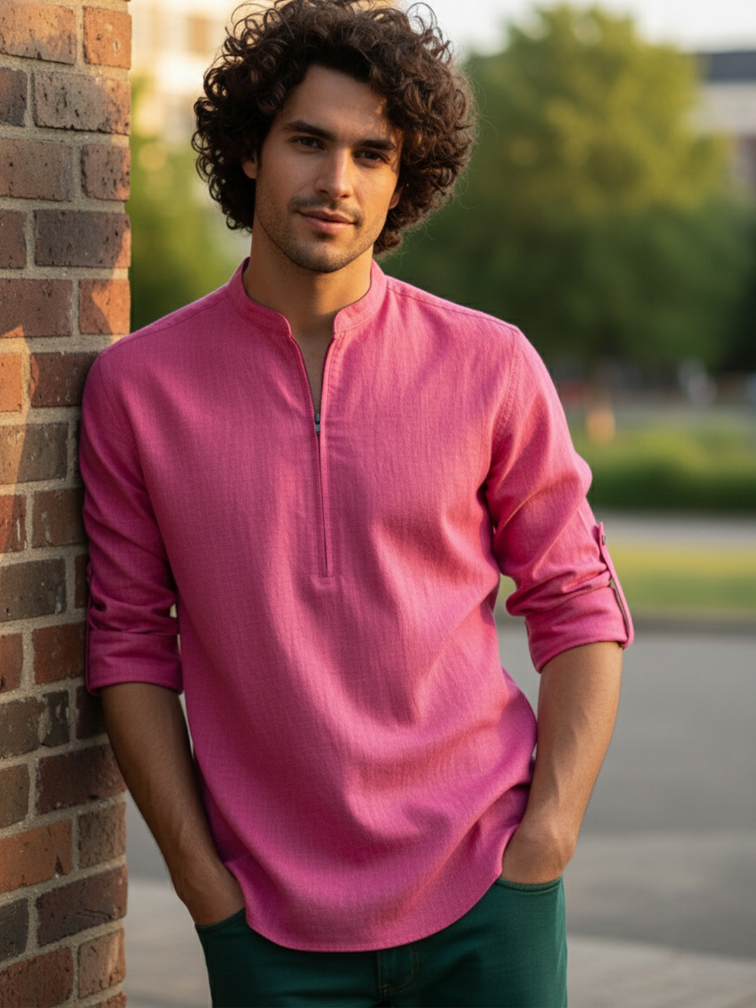 BLUE ROBED Full Sleeve Kurta for men Daily Wear in Pink view 54