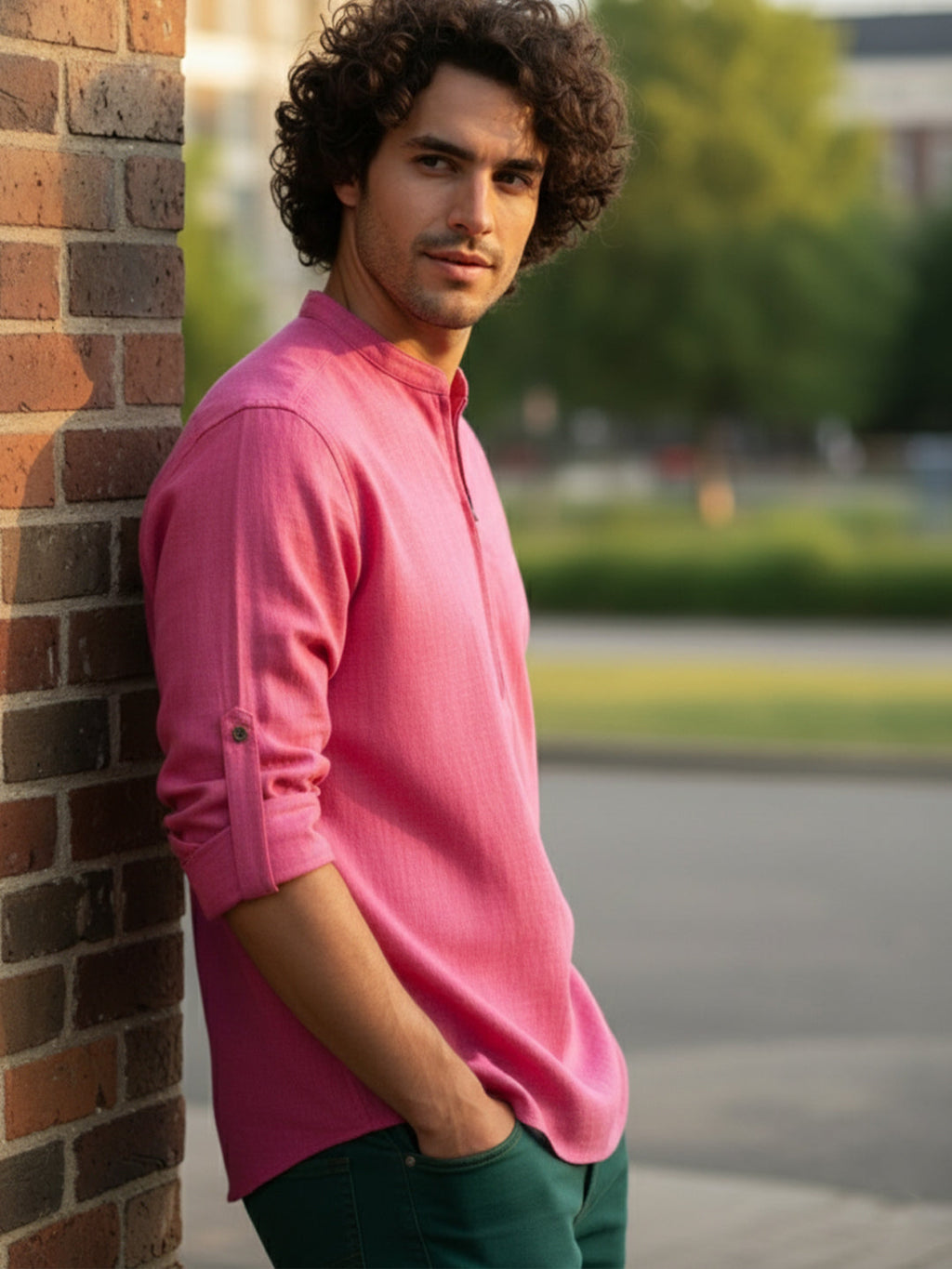 BLUE ROBED Full Sleeve Kurta for men Daily Wear in Pink view 56