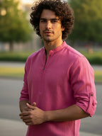 BLUE ROBED Full Sleeve Kurta for men Daily Wear in Pink view 57