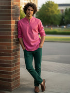 BLUE ROBED Full Sleeve Kurta for men Daily Wear in Pink view 58