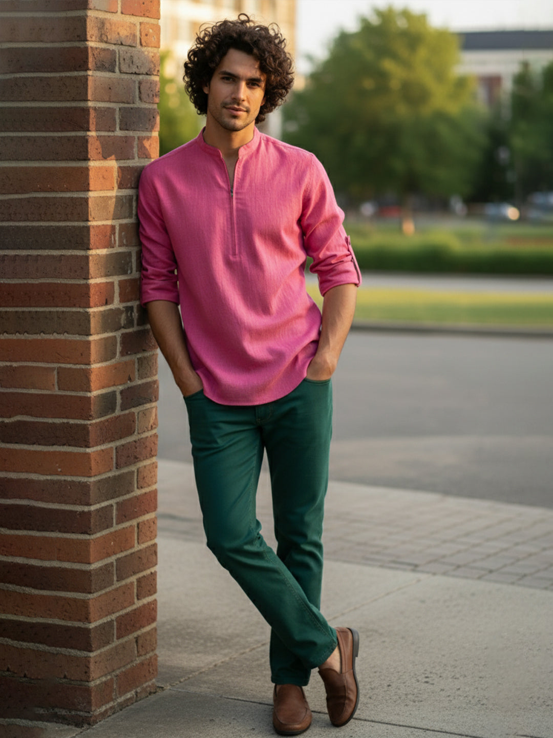 BLUE ROBED Full Sleeve Kurta for men Daily Wear in Pink view 58