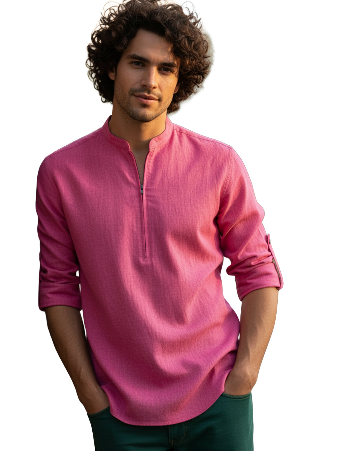 BLUE ROBED Full Sleeve Kurta for men Daily Wear in Pink view 10