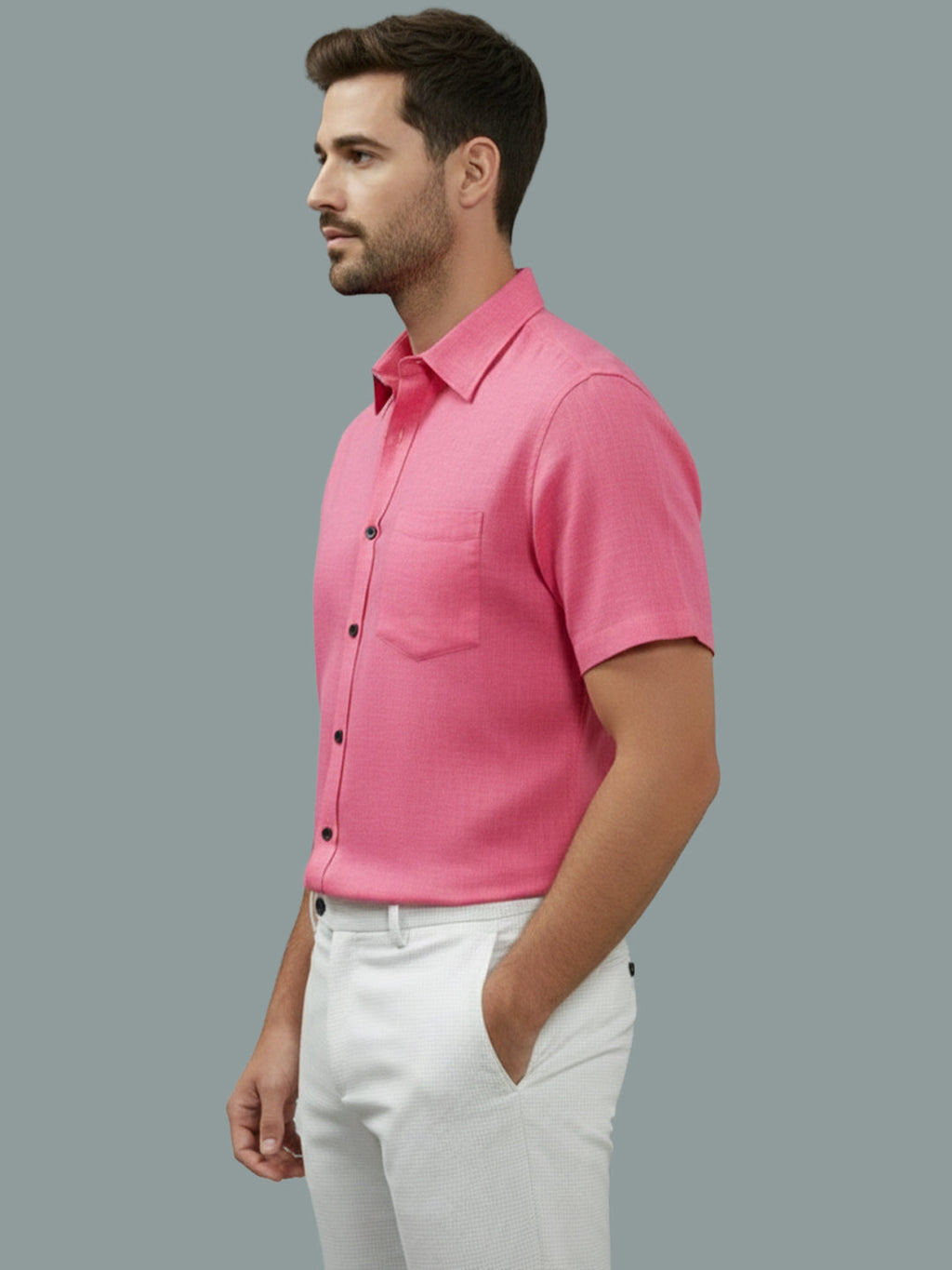 Half Sleeve Spread Collar Cotton Slim Shirt for Men and Boys in Shirt For Men And Yellow by BLUE ROBED, detail view