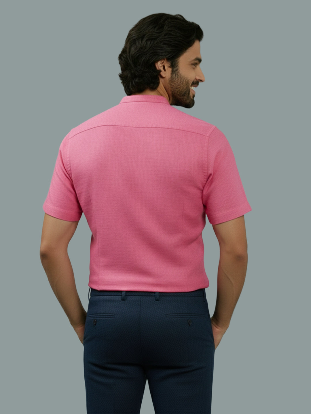 Half Sleeve Chinese Collar Cotton Slim Shirt for Men and Boys in Shirt For Men And White by BLUE ROBED, side view