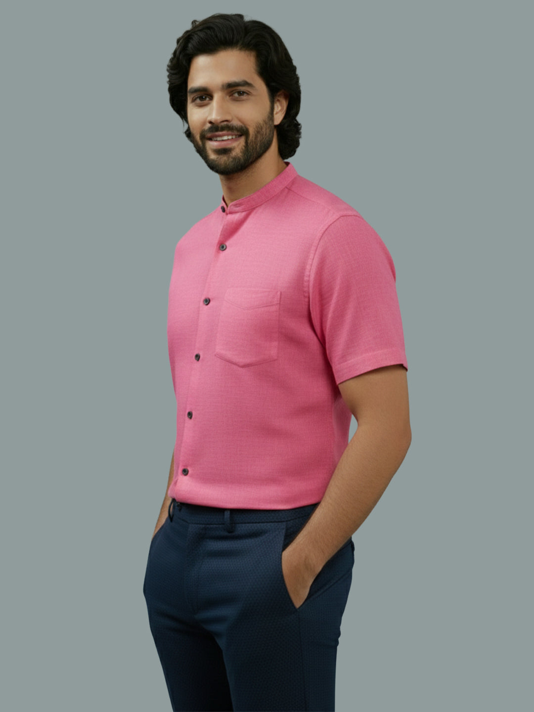 Half Sleeve Chinese Collar Cotton Slim Shirt for Men and Boys in Shirt For Men And White by BLUE ROBED, back view