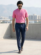 Half Sleeve Chinese Collar Cotton Slim Shirt for Men and Boys in Shirt For Men And White by BLUE ROBED, style view