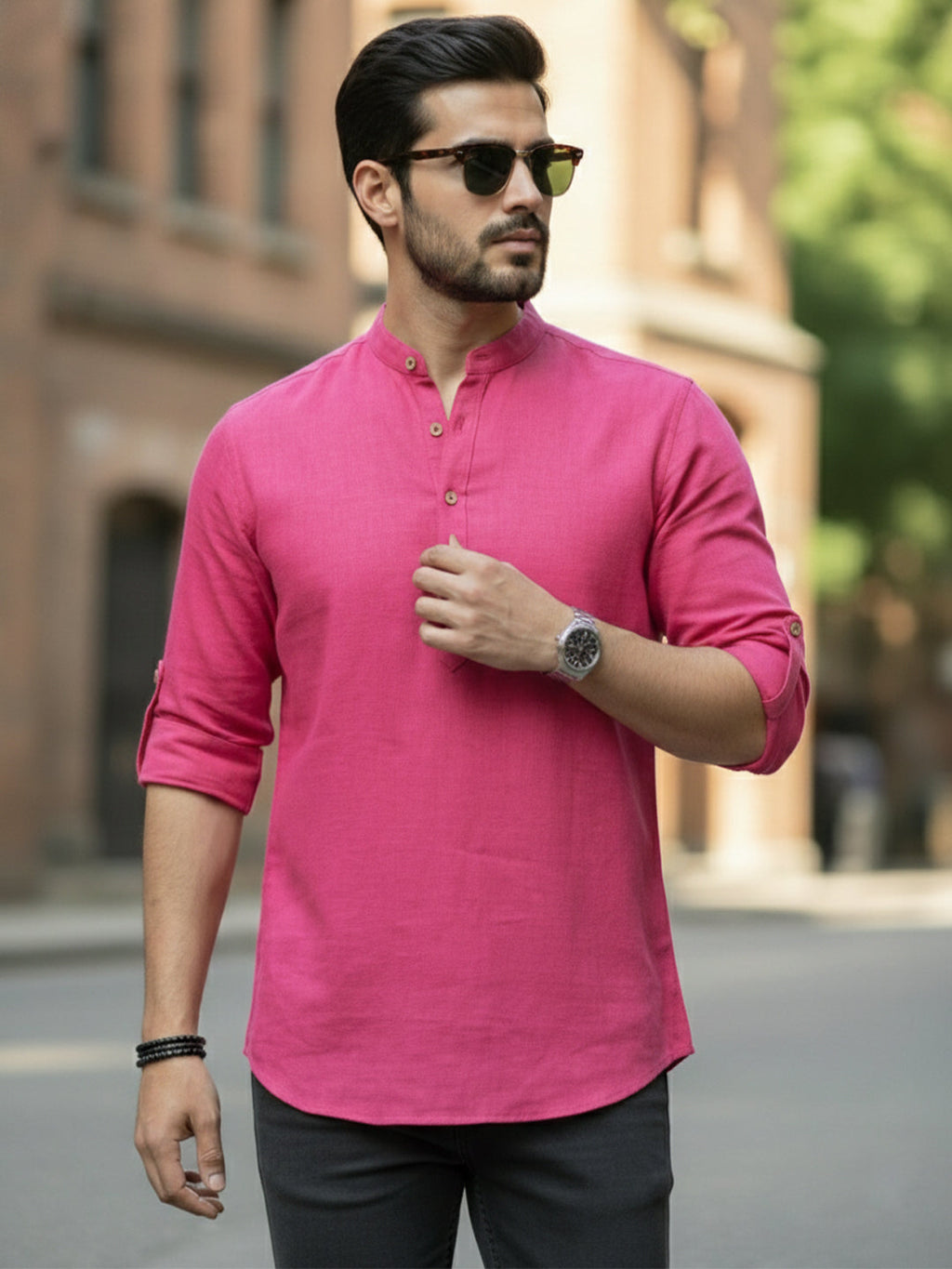 BLUE ROBED Full Sleeve Kurta for men Office Wear in Pink view 54