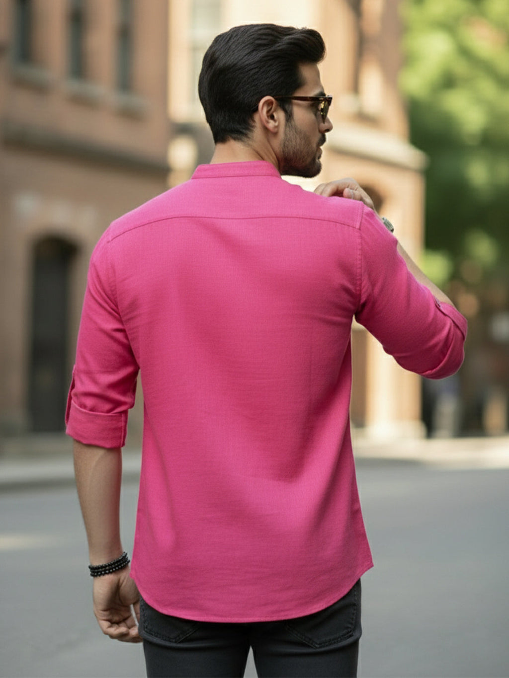 BLUE ROBED Full Sleeve Kurta for men Office Wear in Pink view 55