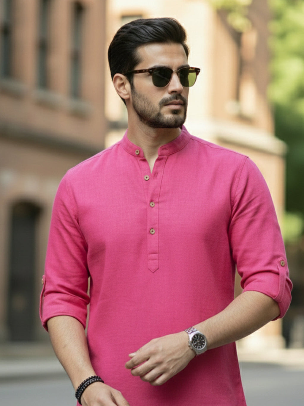 BLUE ROBED Full Sleeve Kurta for men Office Wear in Pink view 57