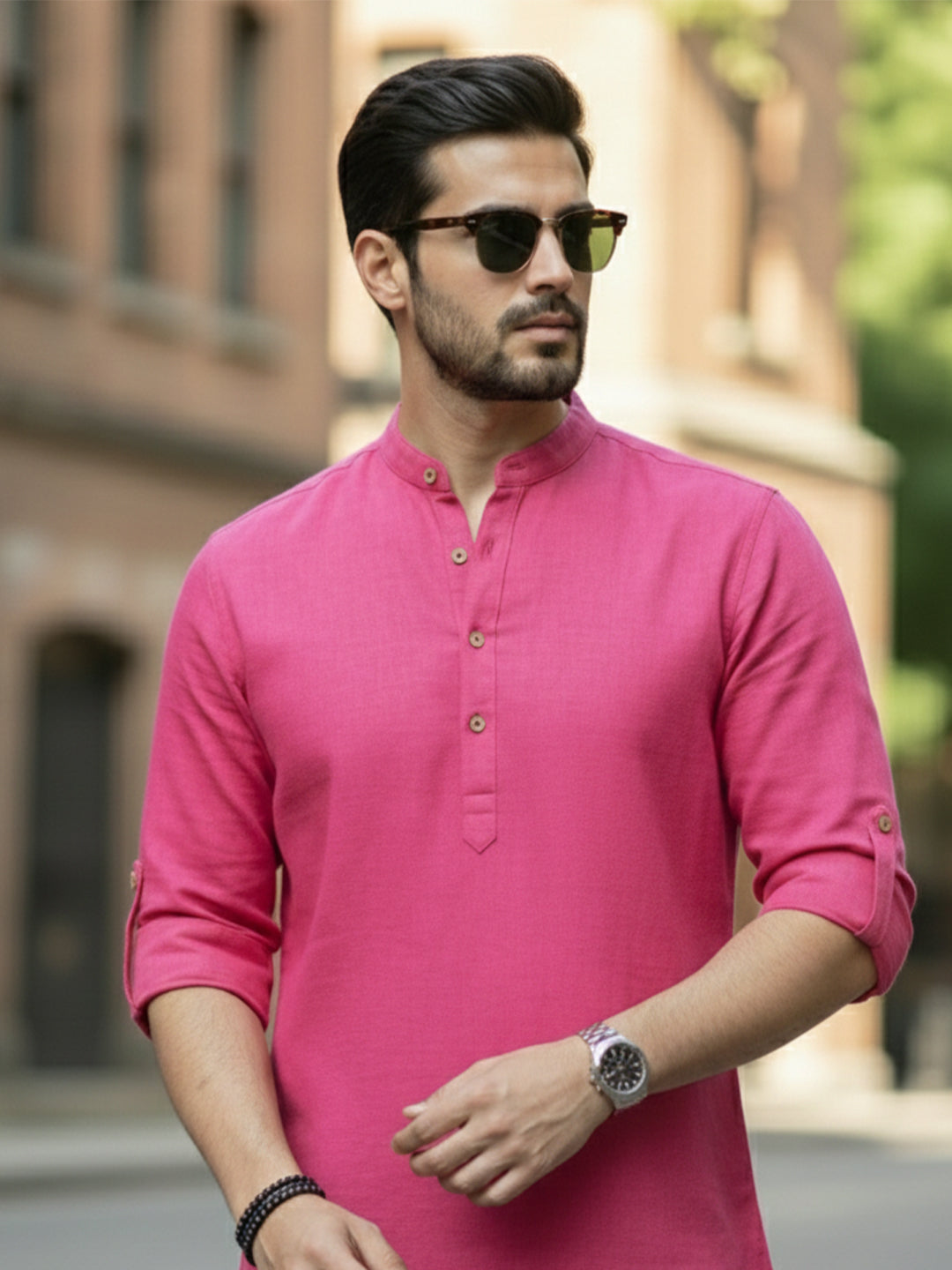 BLUE ROBED Full Sleeve Kurta for men Office Wear in Pink view 57