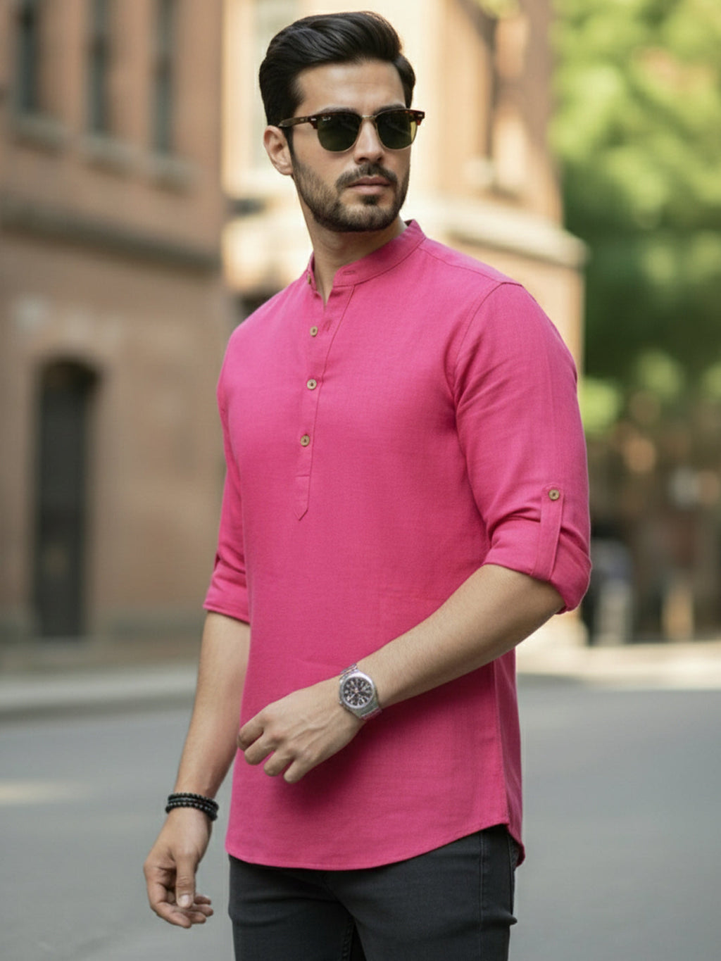 BLUE ROBED Full Sleeve Kurta for men Office Wear in Pink view 56
