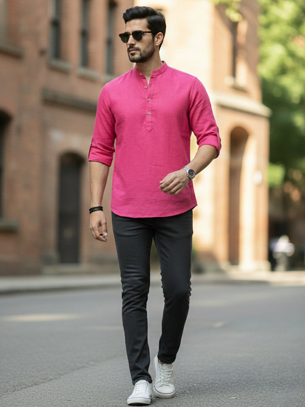 BLUE ROBED Full Sleeve Kurta for men Office Wear in Pink view 58