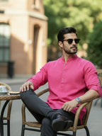 BLUE ROBED Full Sleeve Kurta for men Office Wear in Pink view 53