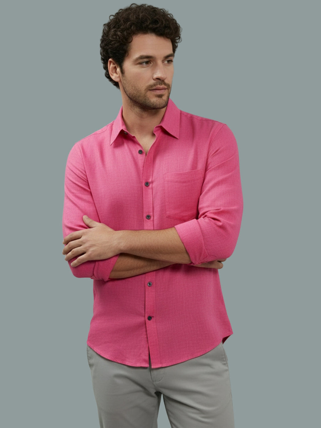 Full Sleeve Spread Collar Cotton Slim Shirt for Men and Boys in Shirt For Men And Green by BLUE ROBED, back view