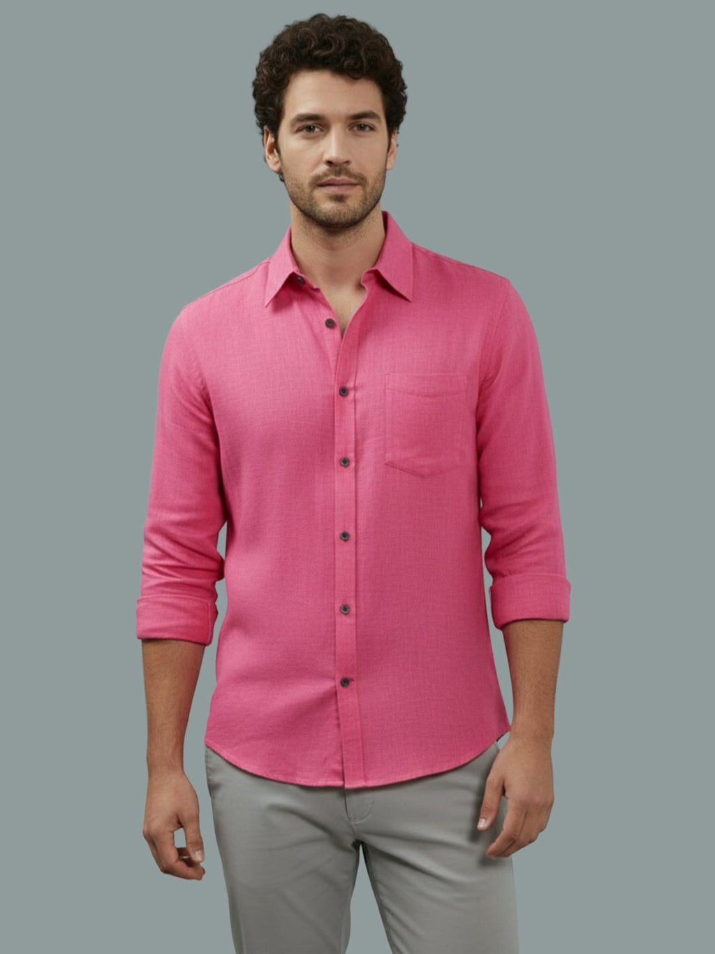 Full Sleeve Spread Collar Cotton Slim Shirt for Men and Boys in Shirt For Men And Green by BLUE ROBED, fit view