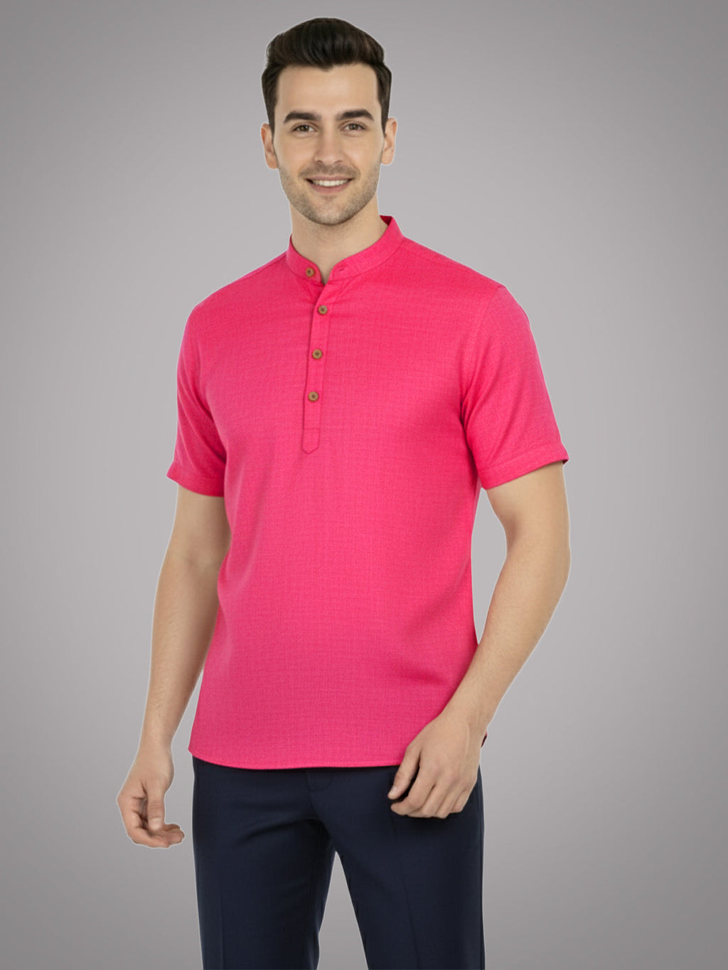 BLUE ROBED Half Sleeve Kurta for men in Pink view 10