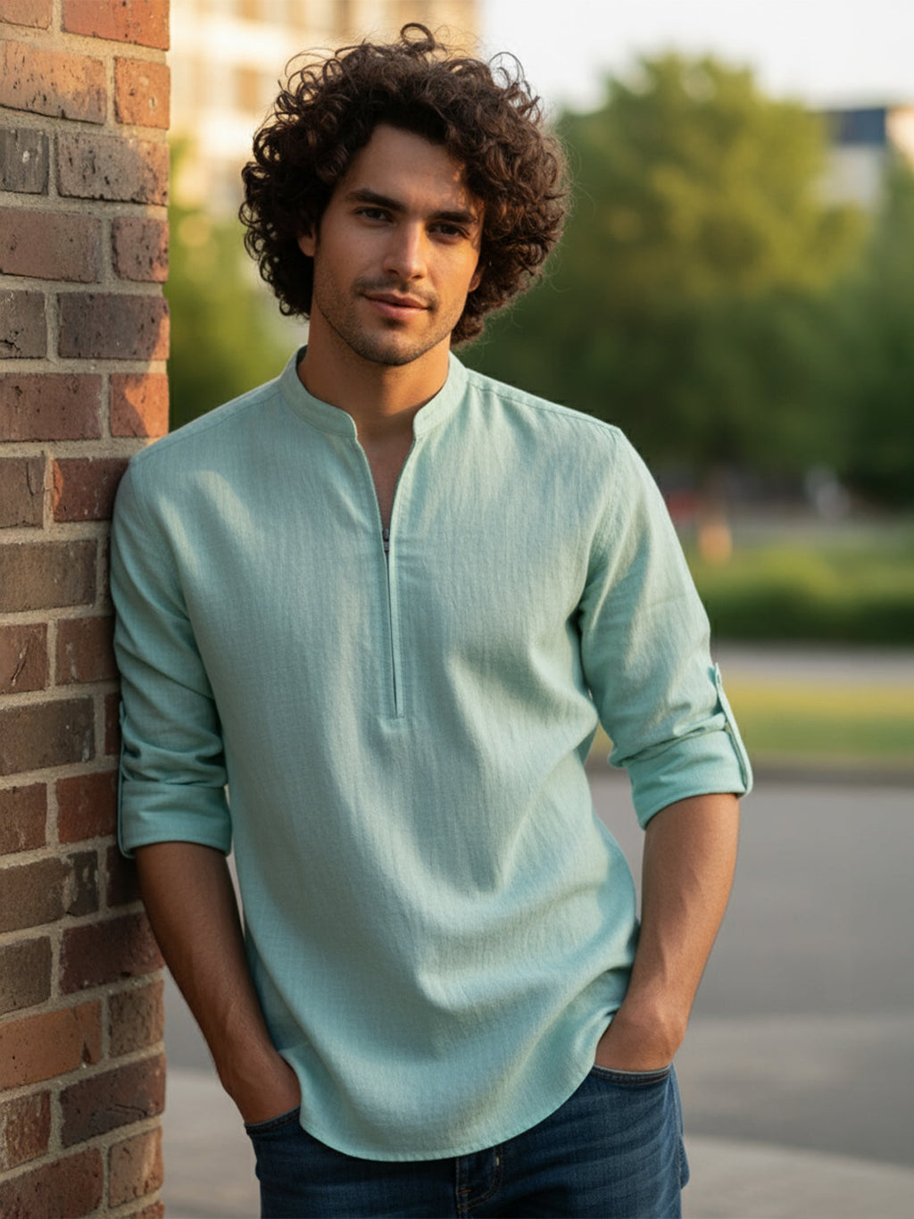 BLUE ROBED Full Sleeve Kurta for men Daily Wear in Pista view 85