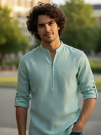 BLUE ROBED Full Sleeve Kurta for men Daily Wear in Pista view 18