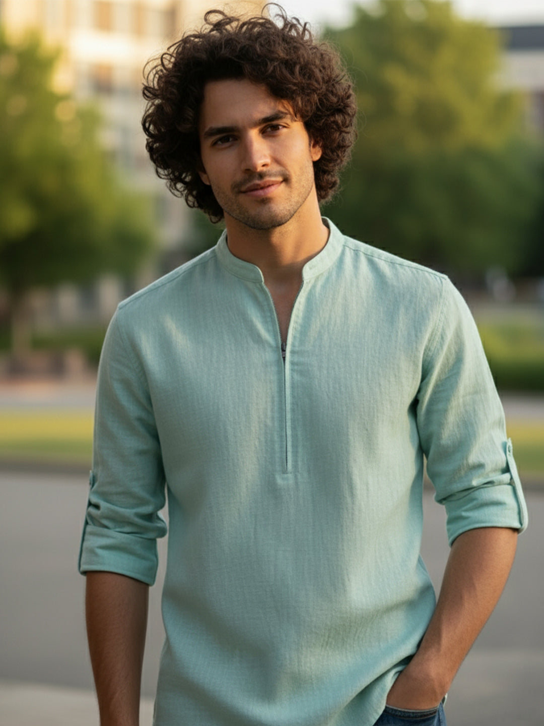 BLUE ROBED Full Sleeve Kurta for men Daily Wear in Pista view 18