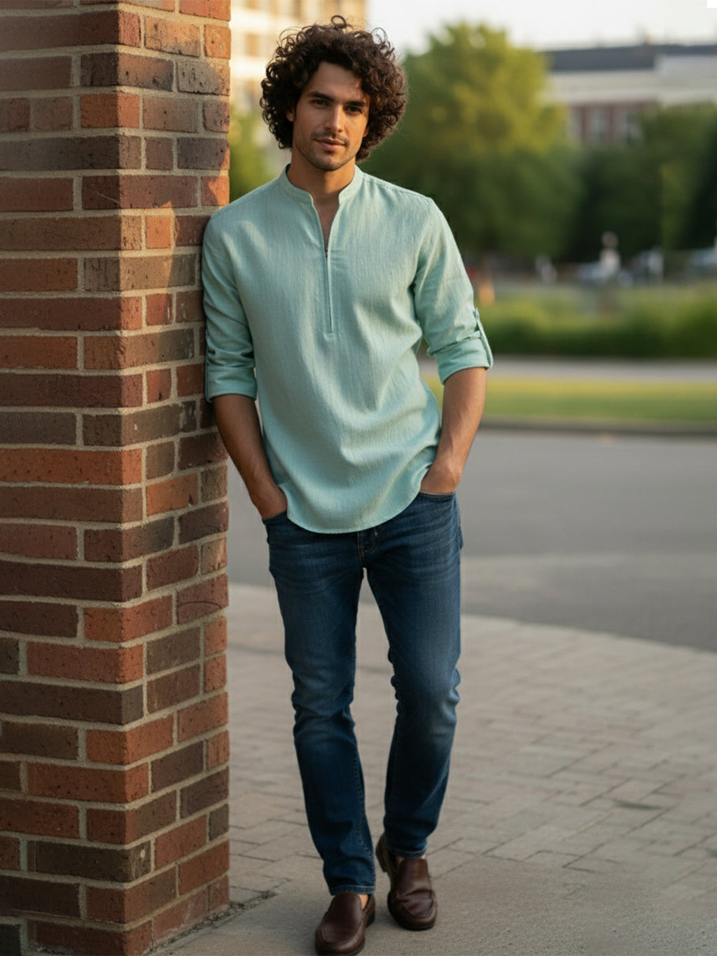 BLUE ROBED Full Sleeve Kurta for men Daily Wear in Pista view 88