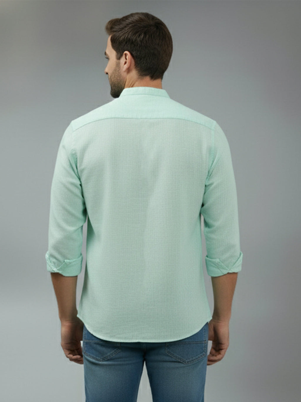 Full Sleeve Chinese Collar Cotton Slim Shirt for Men and Boys in Shirt For Men And Pink by BLUE ROBED, detail view