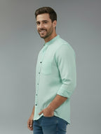 Full Sleeve Chinese Collar Cotton Slim Shirt for Men and Boys in Shirt For Men And Pink by BLUE ROBED, fit view