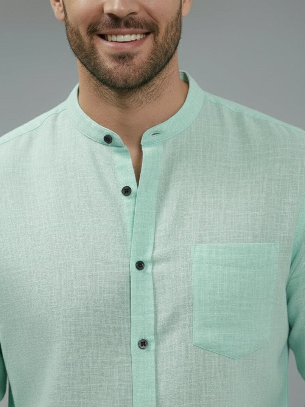 Full Sleeve Chinese Collar Cotton Slim Shirt for Men and Boys in Shirt For Men And Pink by BLUE ROBED, style view