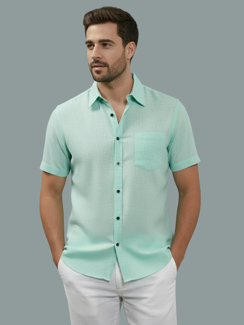 Half Sleeve Spread Collar Cotton Slim Shirt for Men and Boys in Shirt For Men And Yellow by BLUE ROBED, style view