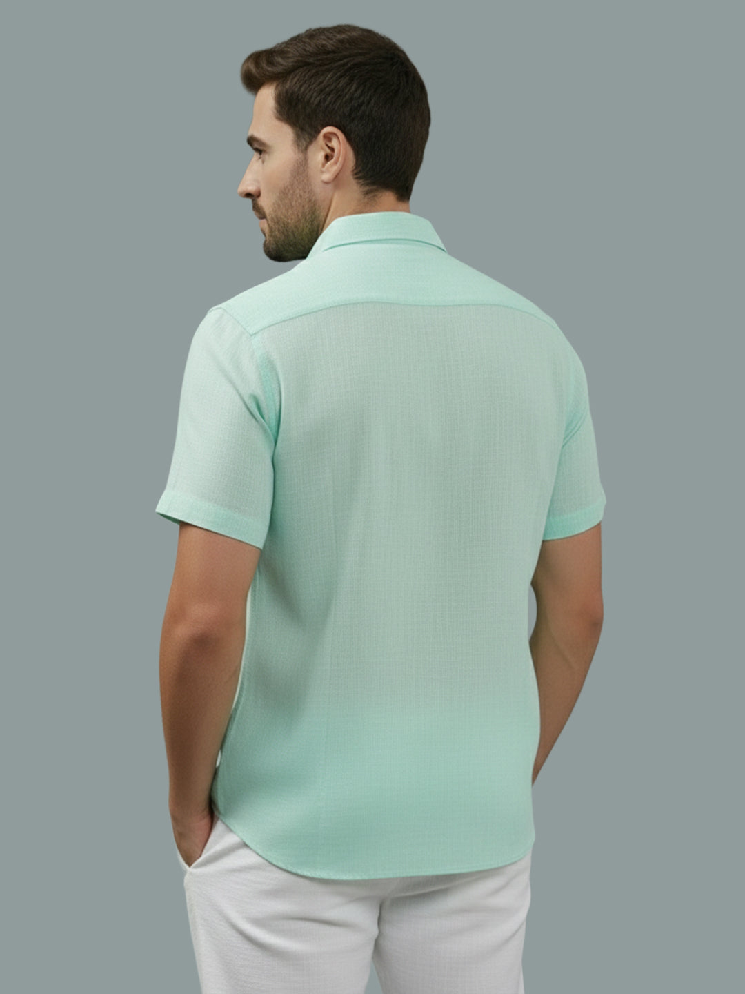 Half Sleeve Spread Collar Cotton Slim Shirt for Men and Boys in Shirt For Men And Yellow by BLUE ROBED, fabric detail