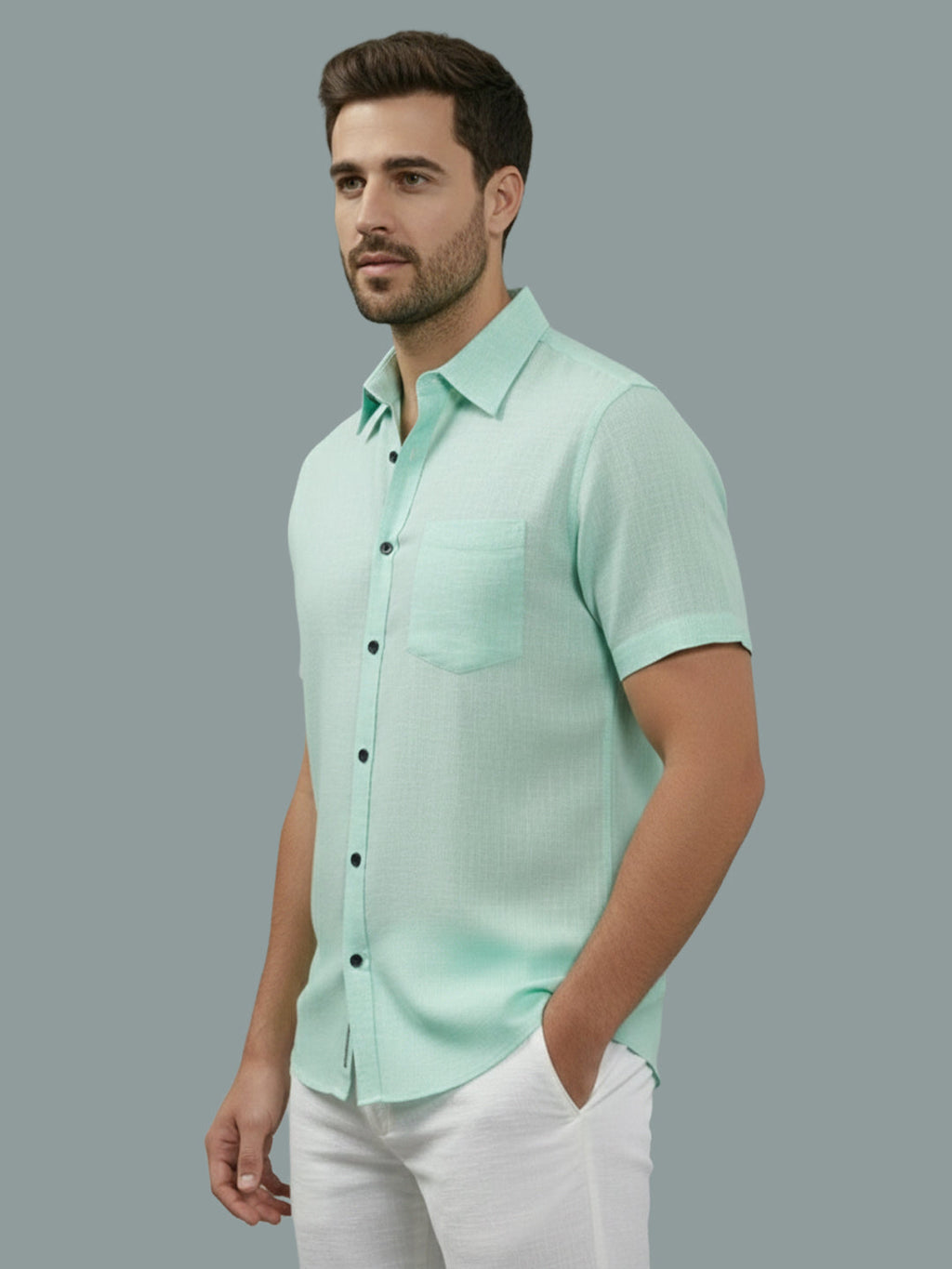 Half Sleeve Spread Collar Cotton Slim Shirt for Men and Boys in Shirt For Men And Yellow by BLUE ROBED, front view