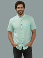 Half Sleeve Chinese Collar Cotton Slim Shirt for Men and Boys in Shirt For Men And White by BLUE ROBED, style view