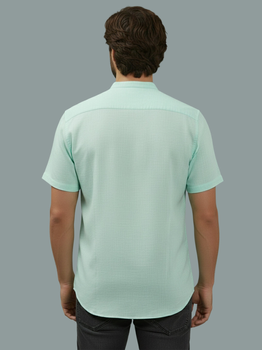 Half Sleeve Chinese Collar Cotton Slim Shirt for Men and Boys in Shirt For Men And White by BLUE ROBED, fit view