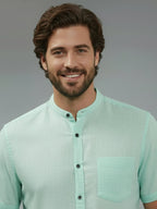 Half Sleeve Chinese Collar Cotton Slim Shirt for Men and Boys in Shirt For Men And White by BLUE ROBED, front view