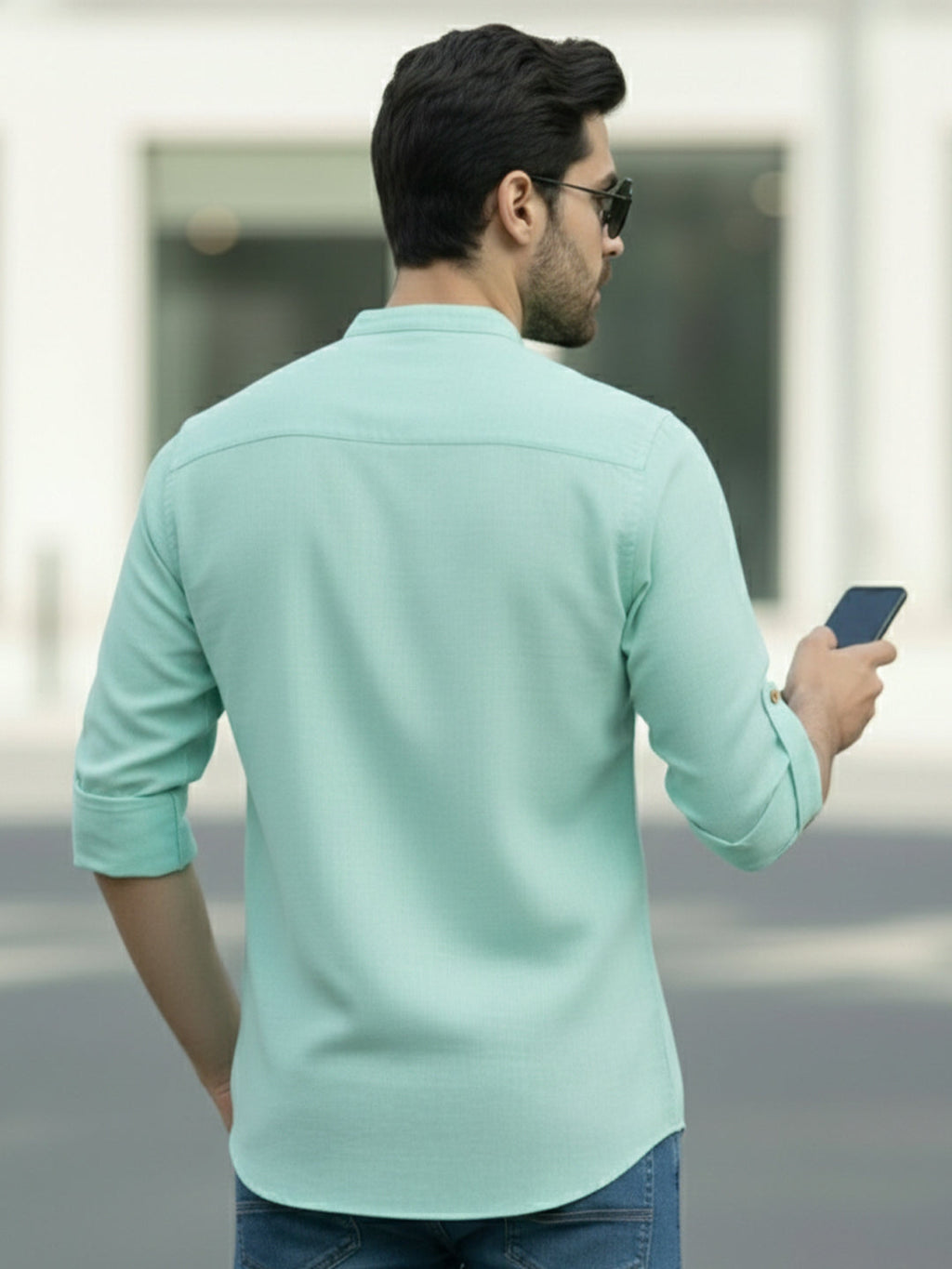 BLUE ROBED Full Sleeve Kurta for men Office Wear in Pista view 49