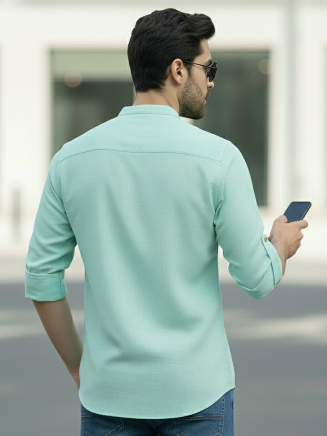 BLUE ROBED Full Sleeve Kurta for men Office Wear in Pista view 49