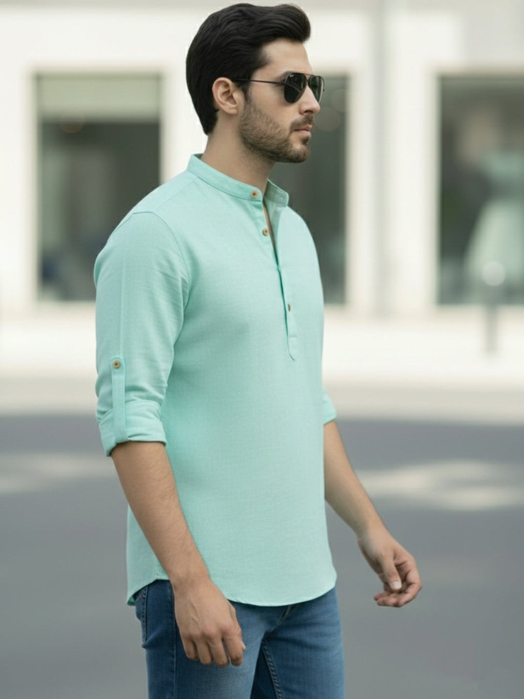 BLUE ROBED Full Sleeve Kurta for men Office Wear in Pista view 50