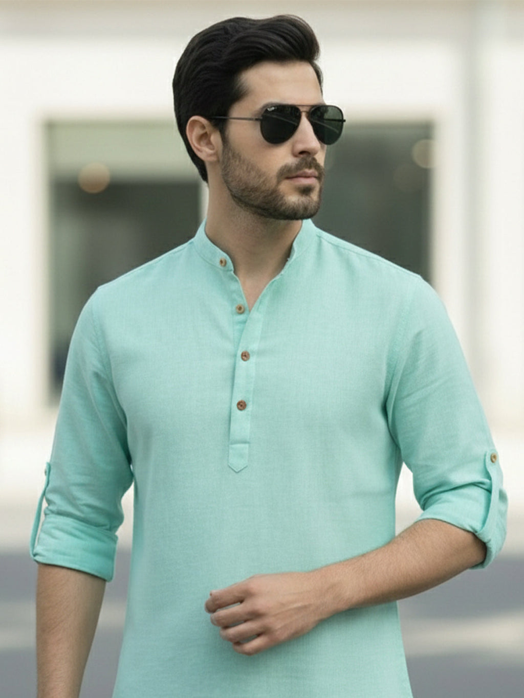 BLUE ROBED Full Sleeve Kurta for men Office Wear in Pista view 51