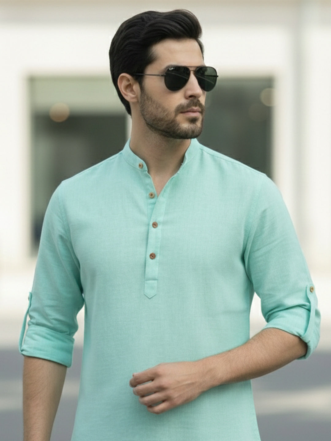 BLUE ROBED Full Sleeve Kurta for men Office Wear in Pista view 51