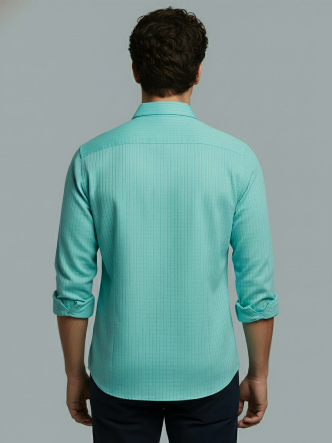 Men's Full Sleeve Spread Collar Premium Casual Shirt for Men Daily Wear in Black by BLUE ROBED, detail view