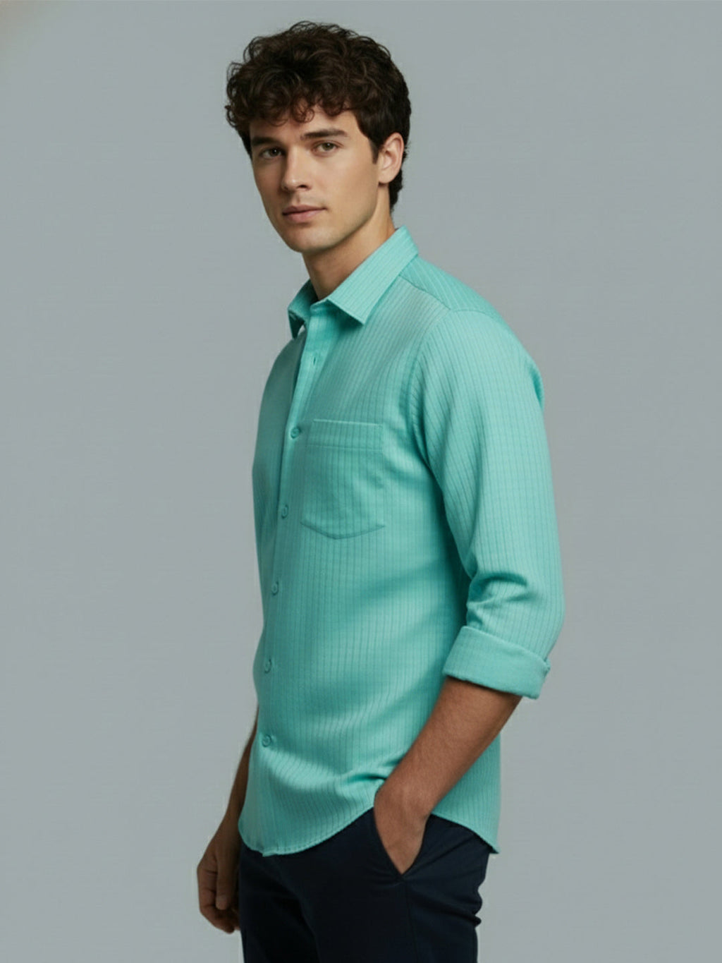 Men's Full Sleeve Spread Collar Premium Casual Shirt for Men Daily Wear in Black by BLUE ROBED, style view