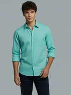 Men's Full Sleeve Spread Collar Premium Casual Shirt for Men Daily Wear in Black by BLUE ROBED, fit view