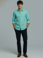 Men's Full Sleeve Spread Collar Premium Casual Shirt for Men Daily Wear in Black by BLUE ROBED, fabric detail