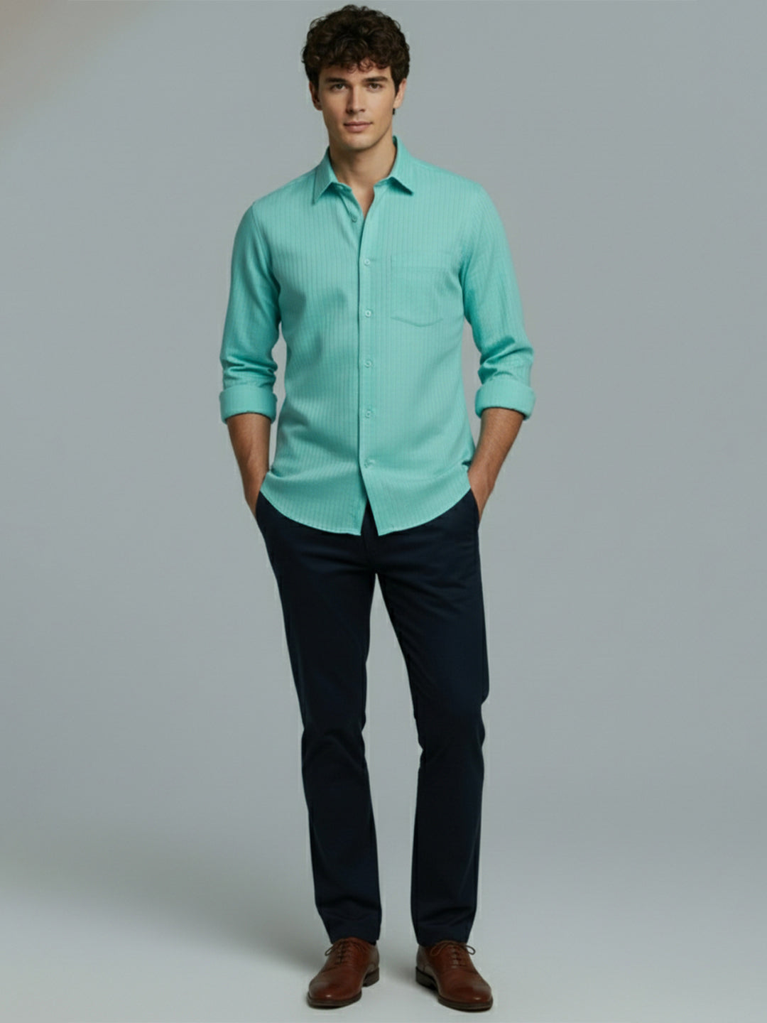 Men's Full Sleeve Spread Collar Premium Casual Shirt for Men Daily Wear in Black by BLUE ROBED, fabric detail