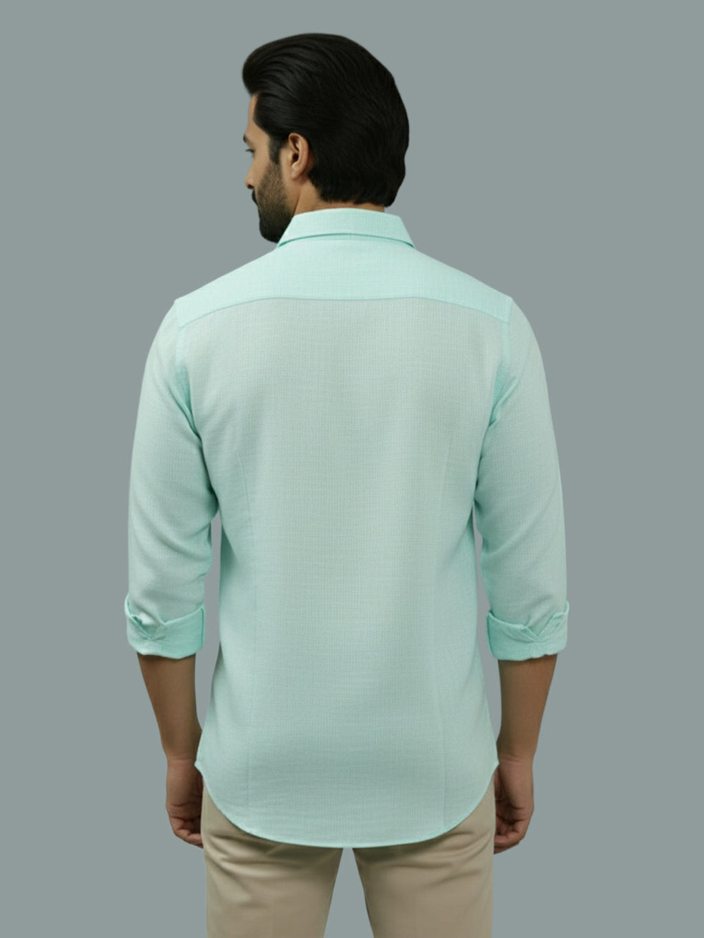 Full Sleeve Spread Collar Cotton Slim Shirt for Men and Boys in Shirt For Men And Green by BLUE ROBED, front view